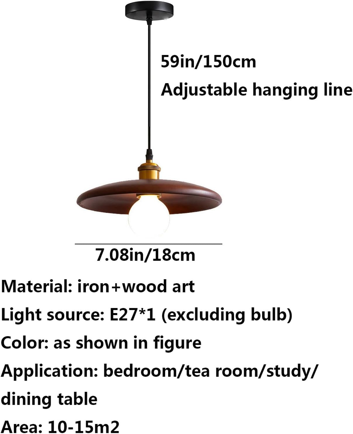 Audara-Japanese Wabi-sabi Round Plate Wooden Pendant Light E27 Single Head Hotel Restaurant Front Desk Hanging Lamp B&B Tea Room Living Room Brown Chandeliers Coffee Shop Lighting Fixtures
