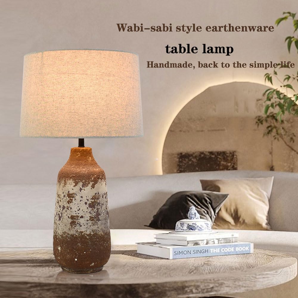 Audara-Wabi-sabi Wind Handmade Fabric Earthenware Desk Light New Chinese Style Natural Old Model House Background Wall Desk Lamp Hotel Reception Desk Coffee Shop Table Lamp Living Room Study Lighting Fixture