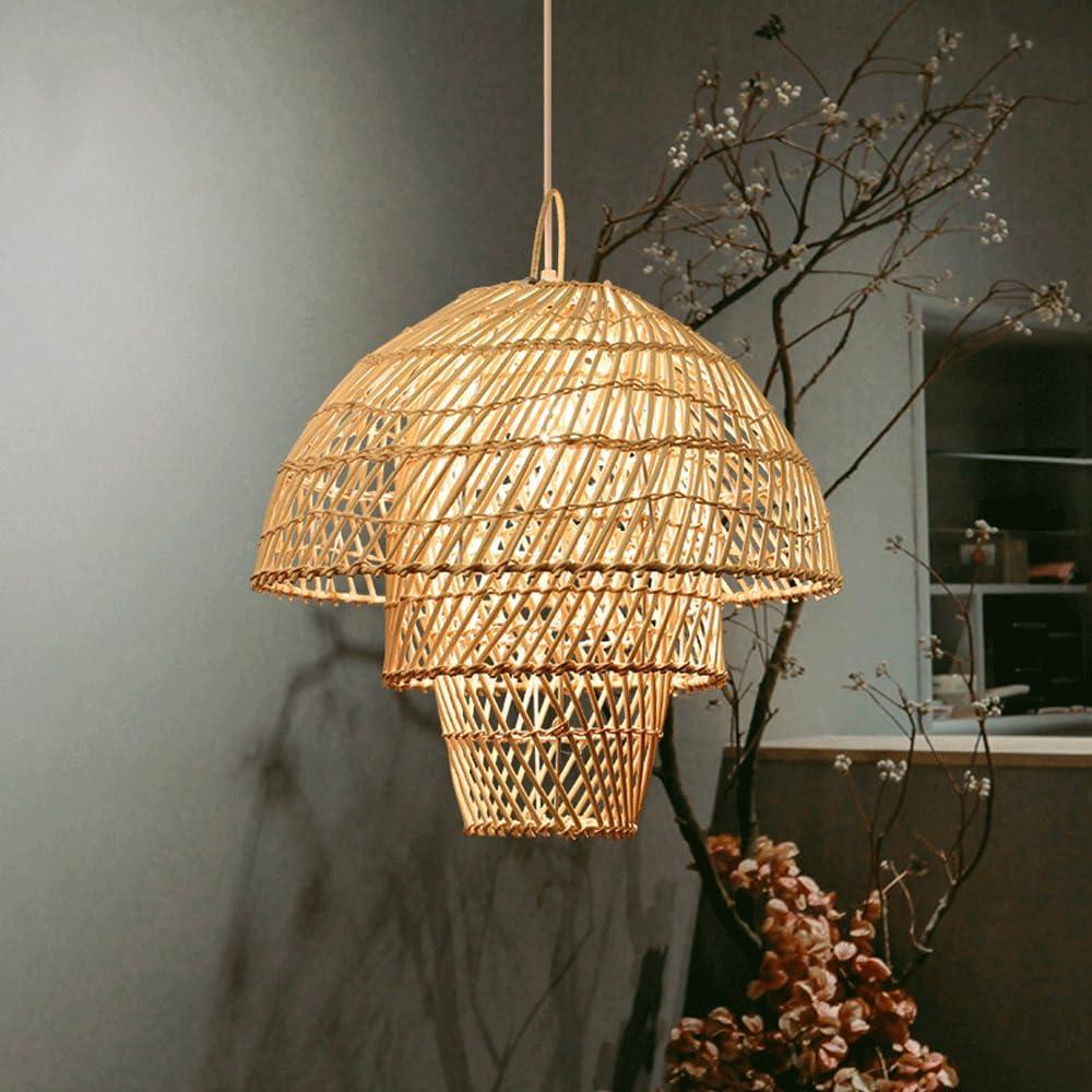 Audara-16-inch Woven Pendant Light Bohemian, Wabi-Sabi, and Multi-Style Ceiling Light Fixture Suitable for Bedrooms, Hotels, Study Rooms, Dining Areas, Entryways, and More Retro Lamp