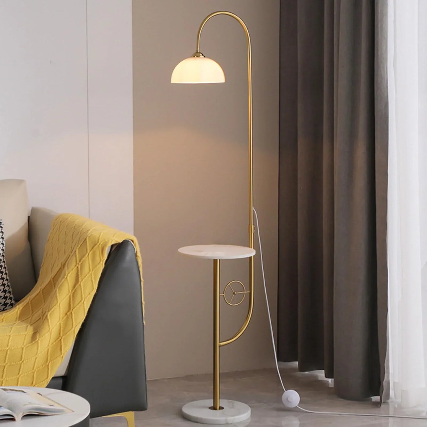 Audara-Simple with Coffee Table Living Room Floor Lamp E26 Single Light Source Tri-Color Dimming Metal Standing Lamp Study Room Bedroom Model House Torchiere Villa Rural Cafe Lighting Fixture Gold