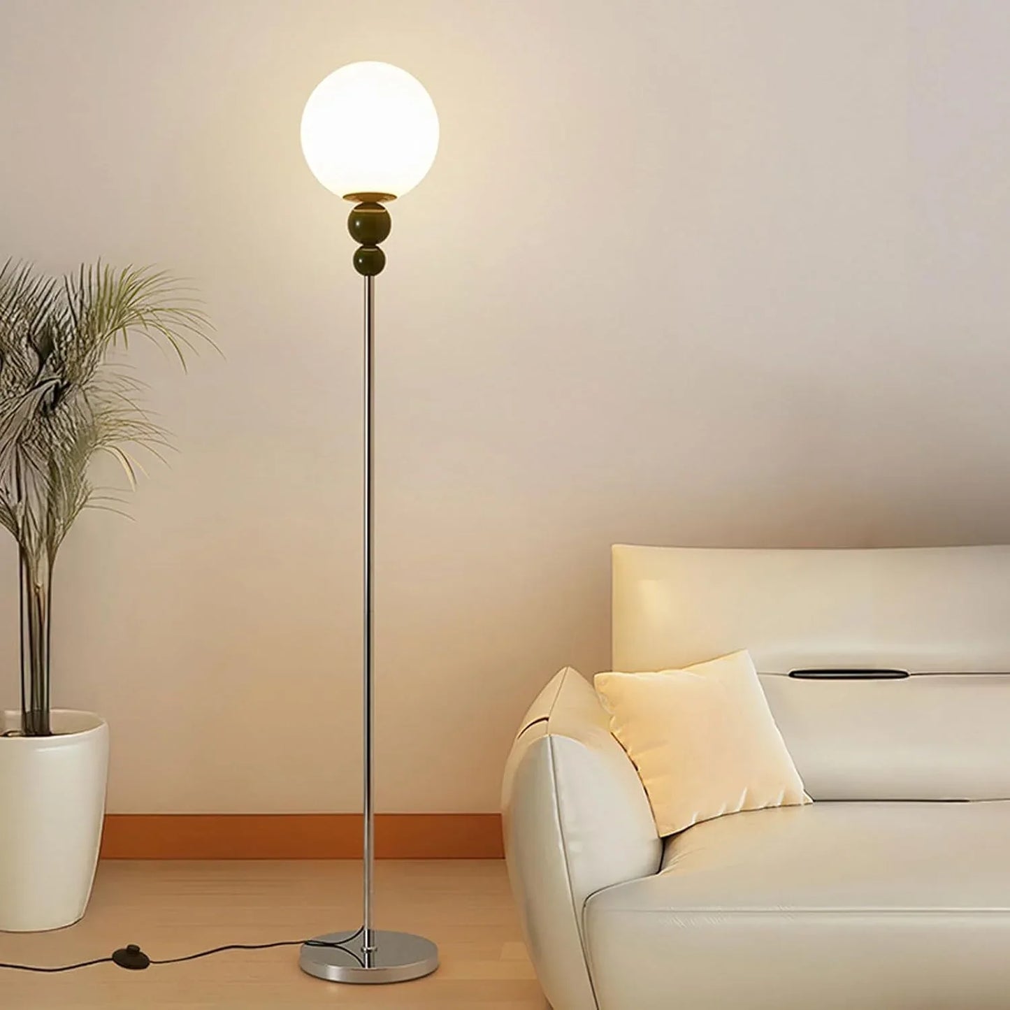Audara-Scandinavian Minimalist Bedroom Bedside Floor Lamp E26 3 Tone Lighting H63” Living Room Next to Sofa Torchiere White Sphere Acrylic Standing Lamp Villa Club Cafe Lighting Fixture