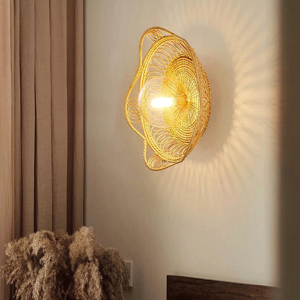 Audara-Original Bamboo Woven Wall Lamp Chinese Bamboo Art Simple Wall Lights Japanese Zen Tea Room Restaurant Sconces Hand Woven 11.42in Art Mounted Lighting Fixture