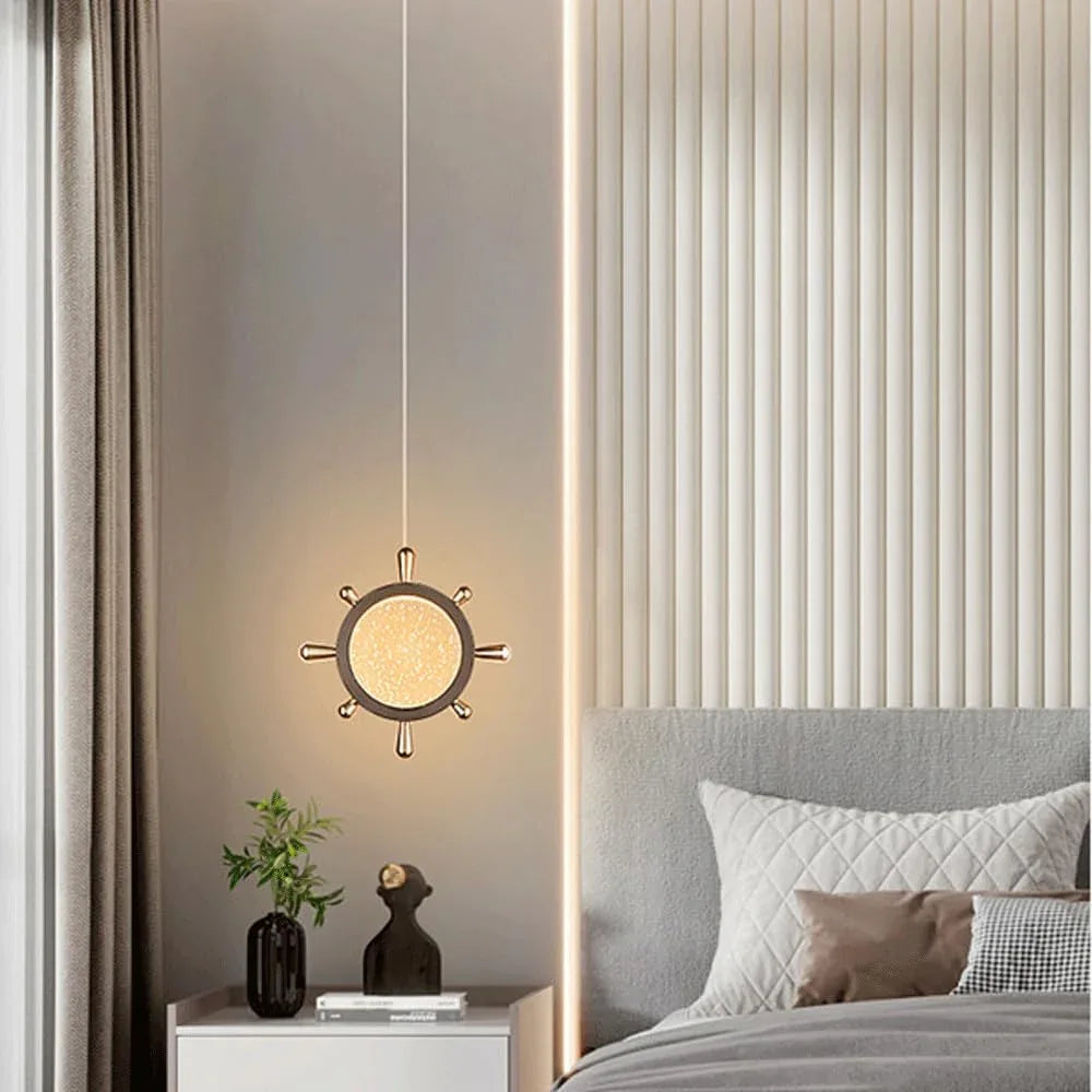 Audara-7-inch Crystal Pendant Light, Ship's Wheel Shaped, European Modern Minimalist Style, Suitable For Installation In Various Spaces Such As Bedrooms, Hotels, Dining Rooms, Entryways, And Kitchen I
