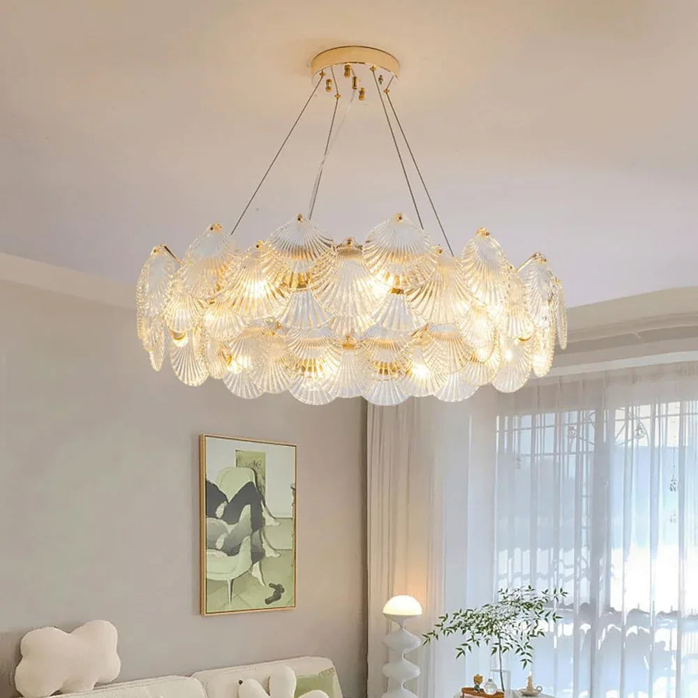 Audara-20-inch Shell-shaped Crystal Chandeliers Suitable For Installation In Diverse Spaces Such As Bedrooms, Hotels, And Kitchen Islands Chandeliers For Living Rooms Semi-flush Mount Round Chandelier