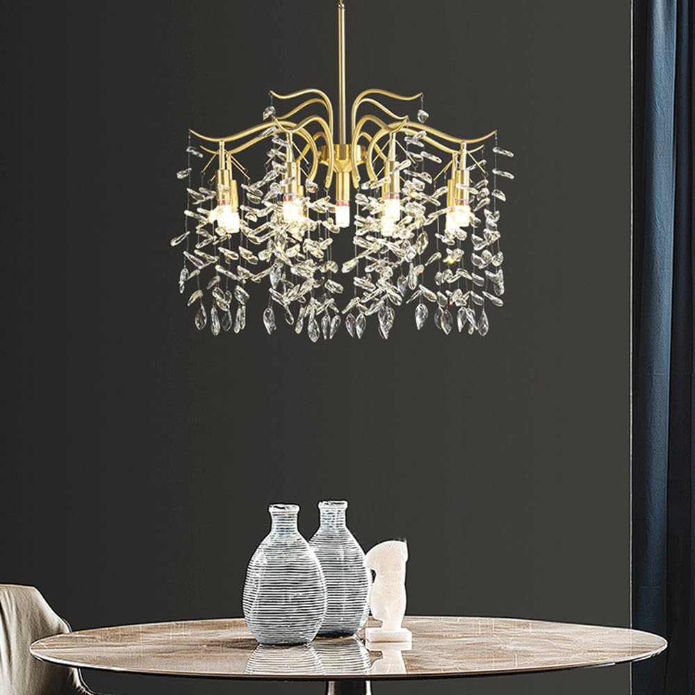 Audara-32-inch Crystal Chandeliers European Modern-Style Chandeliers for Living Rooms Suitable for Bedrooms, Studies, Hotels, Kitchens, and Island Ceiling Lights Brass Chandelier