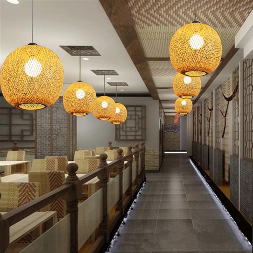 Audara-16in Bamboo Woven Pendant Light Bohemian Wabi-Sabi Multi-Style Ceiling Light Fixture Retro Lamp Suitable for Bedrooms, Hotels, Study Rooms, Dining Areas, Entryways, and More