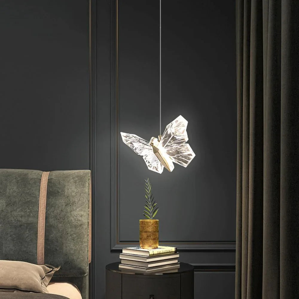 Audara-Crystal Pendant Light, 8-inch, Butterfly-Shaped, Bohemian Minimalist Style, Versatile Lighting Fixture Suitable for Living Rooms, Cafes, Dining Rooms, Kitchen Islands, and Entryways.