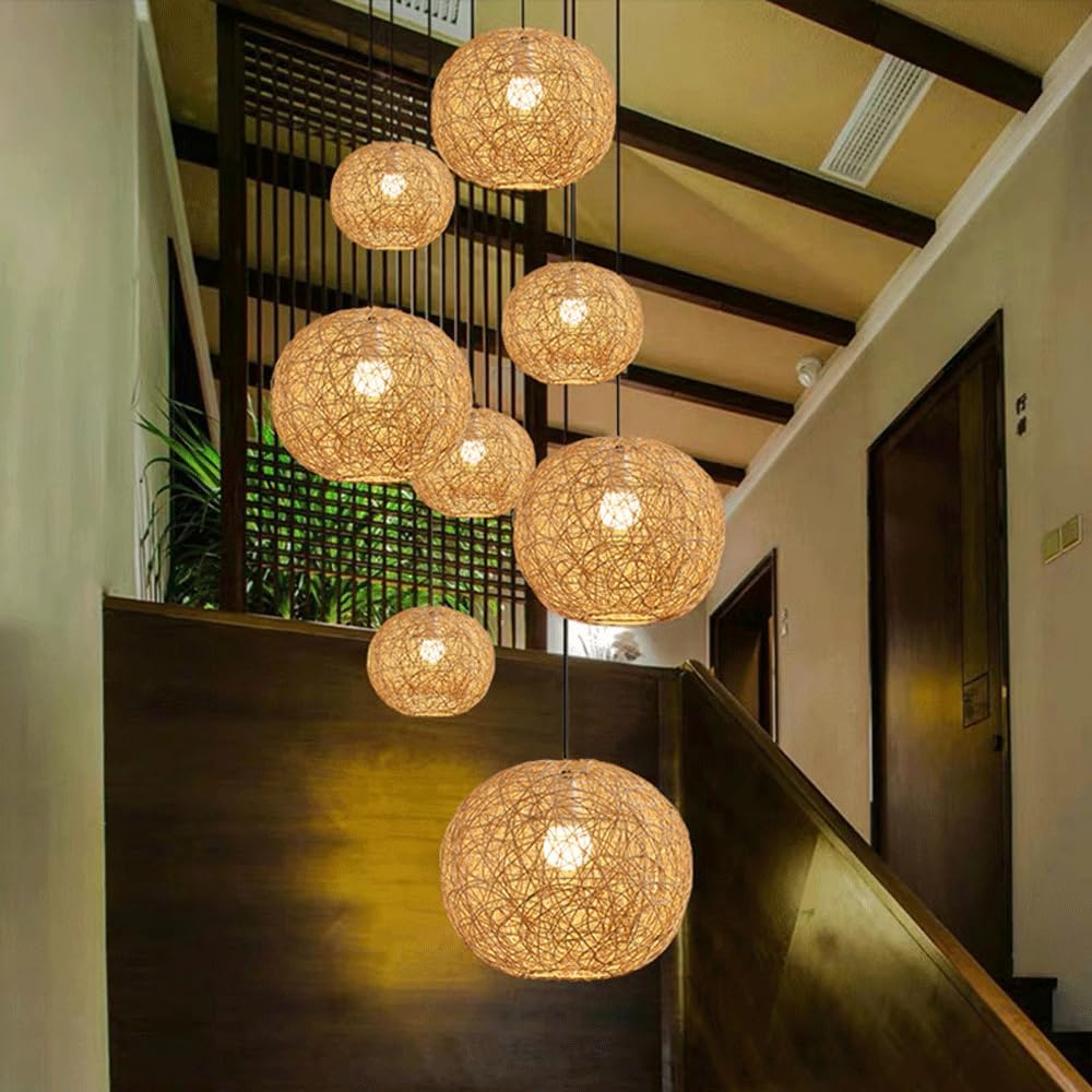 Audara-12-inch Woven Pendant Light Rattan Bohemian Wabi-Sabi Tropical Multi-Style Ceiling Light Fixture Suitable for Bedrooms, Hotels, Study Rooms, Dining Areas, Entryways, and More Retro Lamp