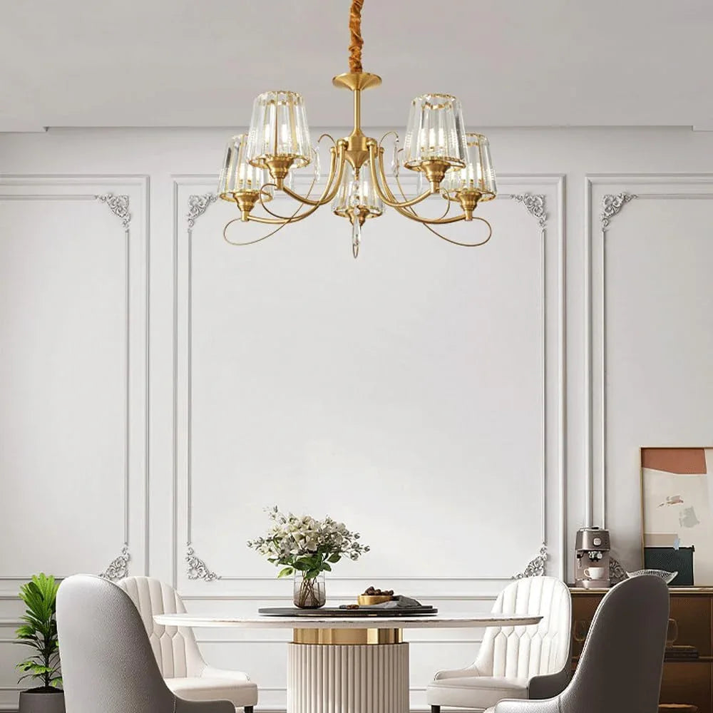 Audara-28-inch Crystal Chandeliers with 5 Light Heads European Modern-Style Chandeliers for Living Rooms Suitable for Bedrooms, Studies, Hotels, Kitchens, Island Ceiling Lights Brass Chandelier