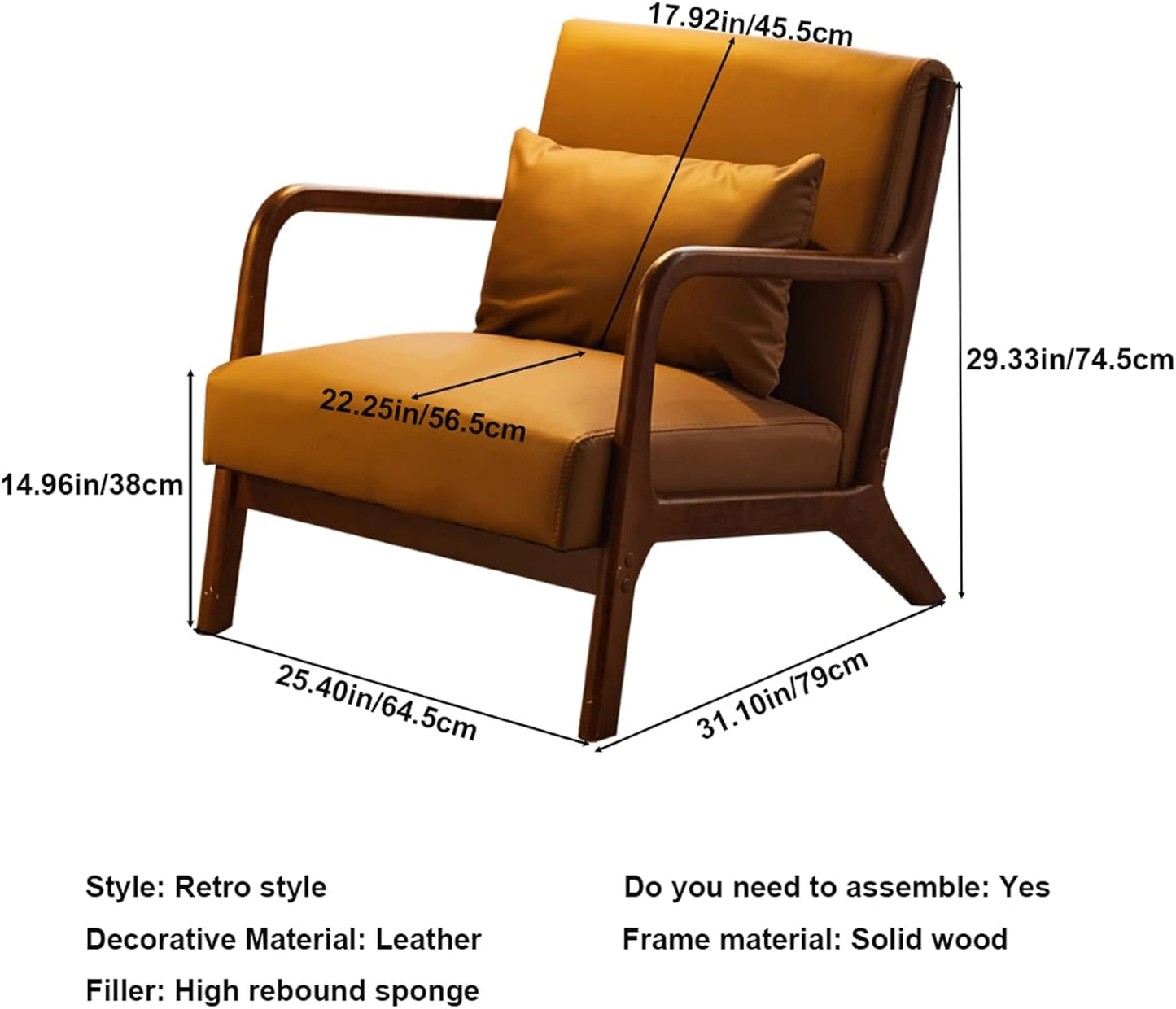 Audara-31 inch Khaki Leather Oversized Accepted Chair, Single Casual Wing Back Chairs with arms Walnut Frame Sofa, Strong Load-Bearing Suitable for Living Rooms, homestays, Negotiation and Reception