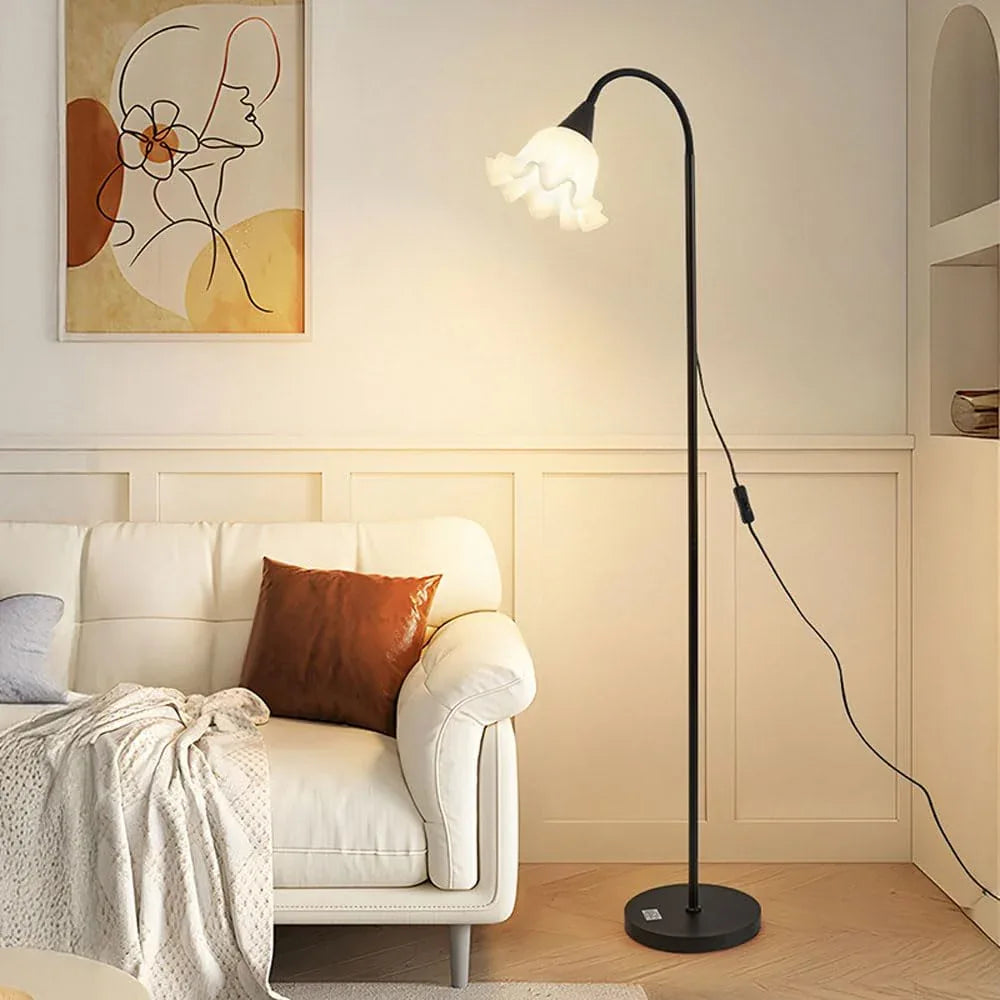 Audara-French Romantic Floral Shaped Bedroom Study Floor Lamp Warm E26 Single Light Source Tri-Colour Dimmable Standing Lamp H57’ Living Room Office Torchiere Farmhouse Rustic B&B Lighting Fixture