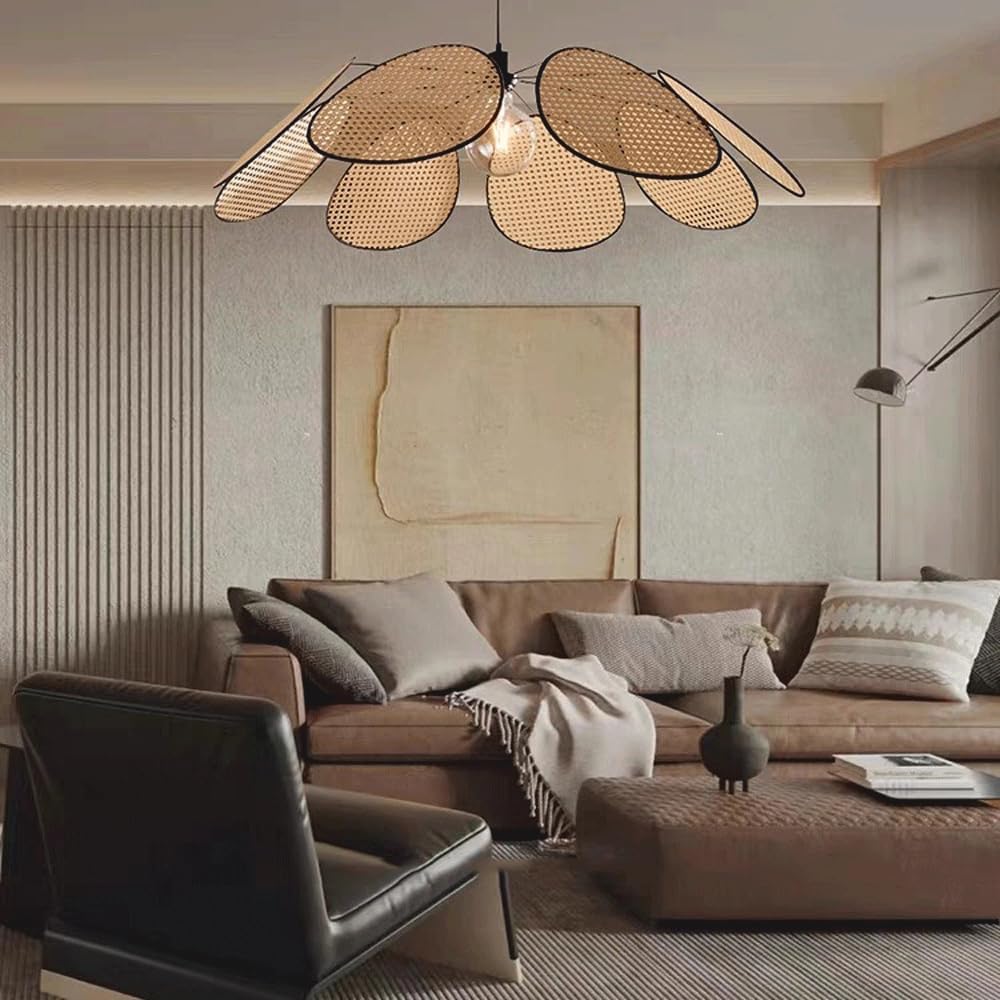 Audara-31-inch Woven Pendant Light Metal Frame with Artificial Rattan Shade Bohemian-Style Ceiling Light Fixture Suitable for Bedrooms, Hotel Lobbies, Kitchens, Islands, Entryways Retro Lamp