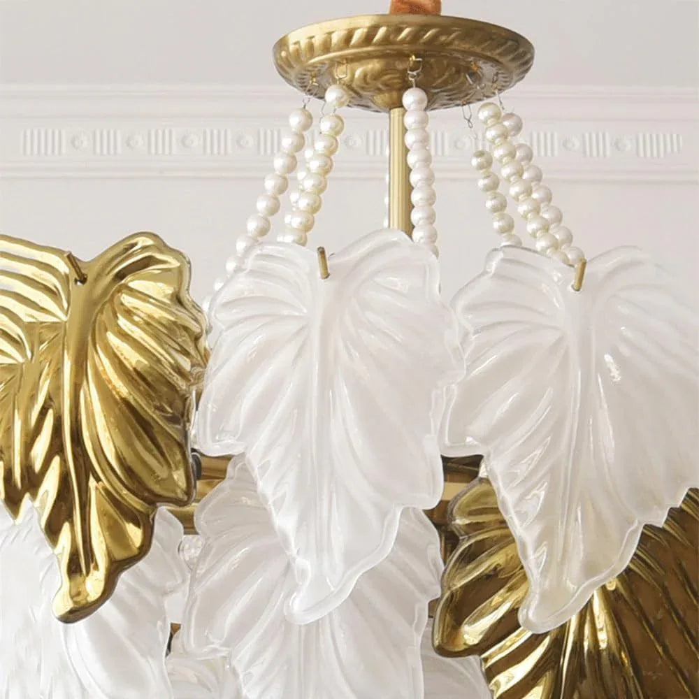 Audara-24-inch Crystal Chandeliers in Leaf-Shaped White with Gold Accents European Modern-Style Chandeliers for Living Rooms, Bedrooms, Studies, Hotels, Kitchens, and Island Ceiling Lights