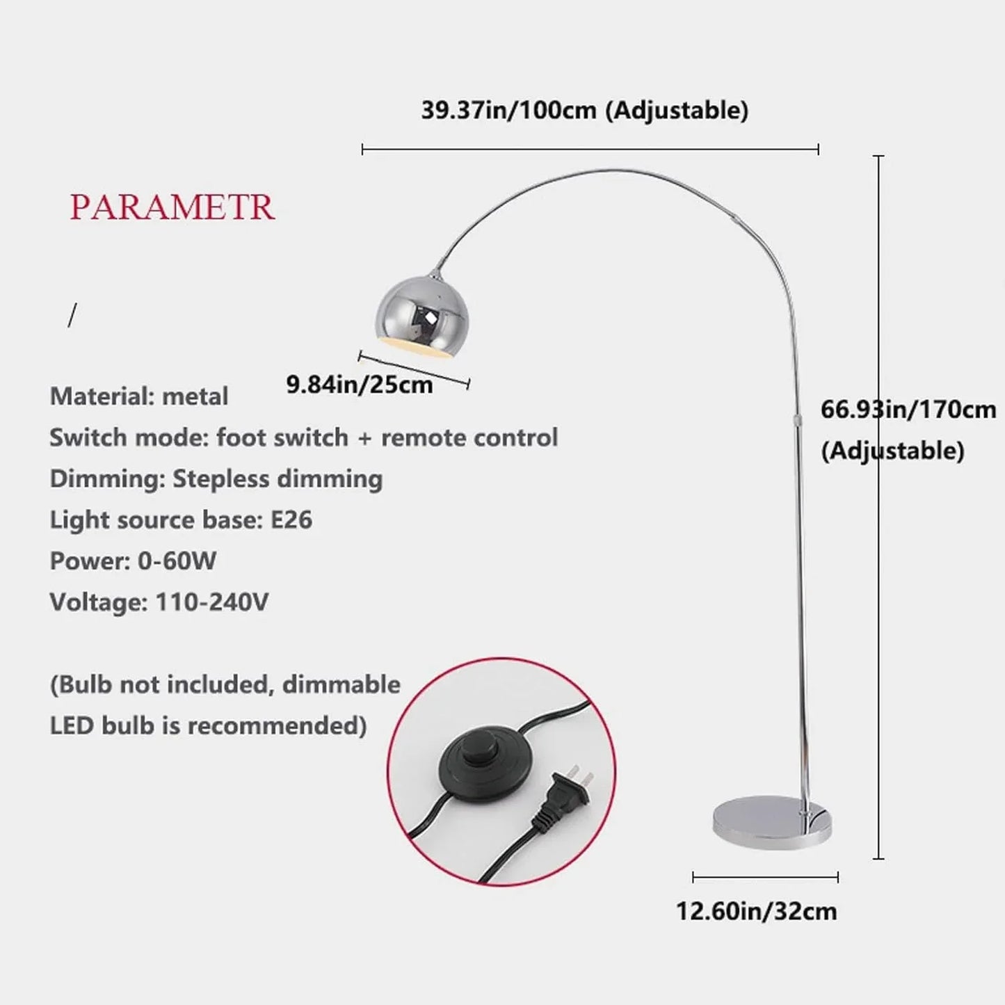 Audara-Creative Remote Control Stepless Dimming Living Room Floor Lamp Single Light Source E26 Retractable Black Metal Standing Lamp Bedroom Study Room Torchiere Dining Room Decoration Lighting Fixture