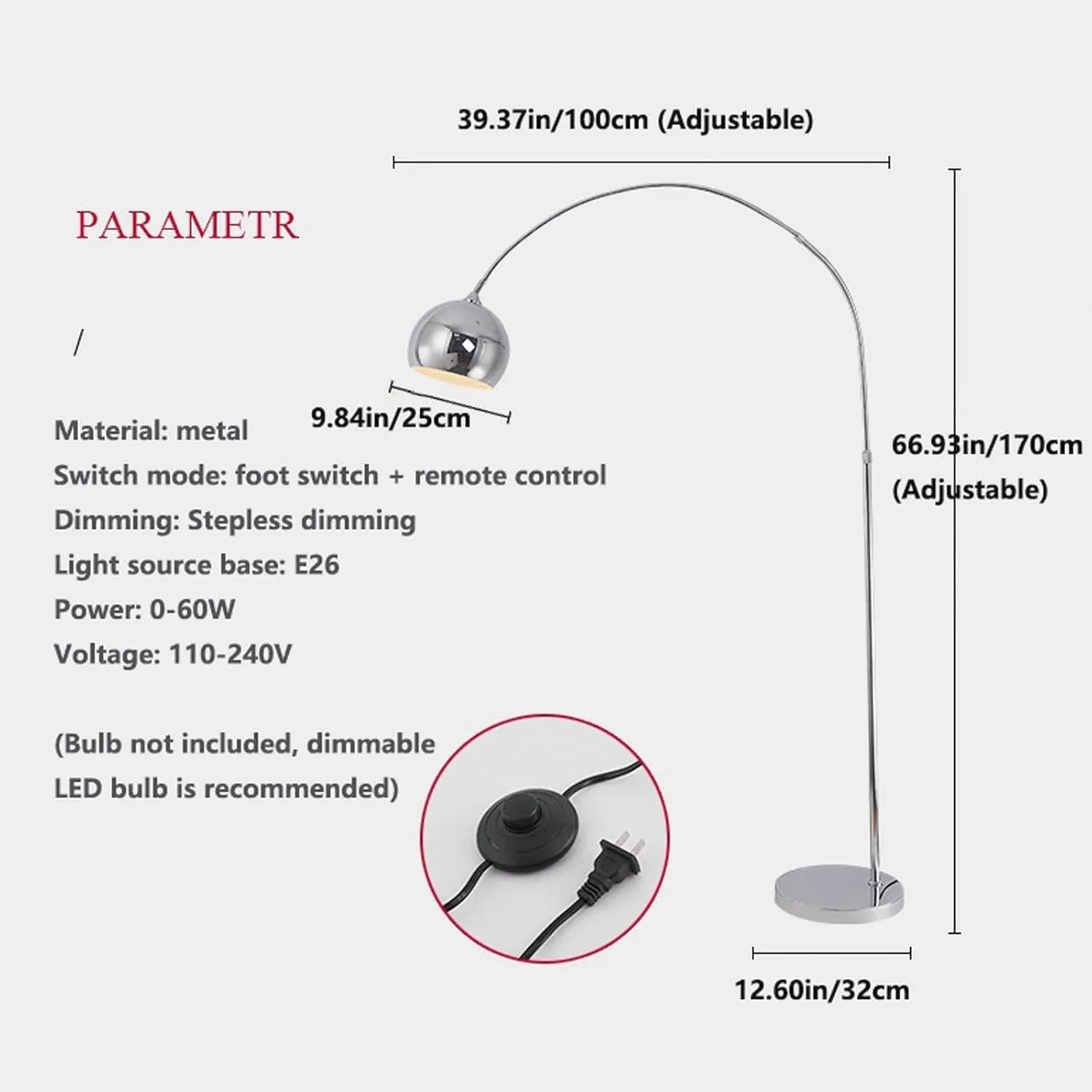 Audara-Creative Remote Control Stepless Dimming Living Room Floor Lamp Single Light Source E26 Retractable Black Metal Standing Lamp Bedroom Study Room Torchiere Dining Room Decoration Lighting Fixture