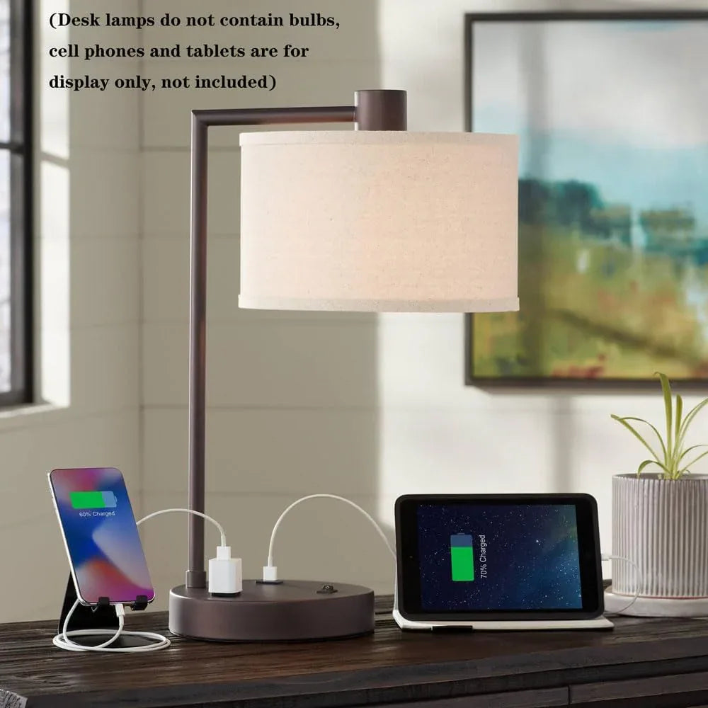 Audara-Creative Retro Push Button Switch AC USB Output Metal Fabric Desk Light Luxury Simple Bedroom Bedside Study Room Desk Lamp Living Room Sofa Beside Office Table Lamp Villa Hotel Lighting Fixture