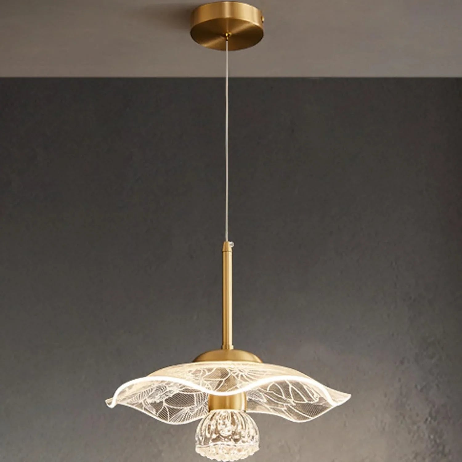 Audara-Crystal Pendant Light, 12-inch Lotus-shaped Decorative Chandelier, Modern And Luxurious Style, Suitable For Lighting In Various Places Such As Hotels, Restaurants, Kitchen Islands, And Bedrooms