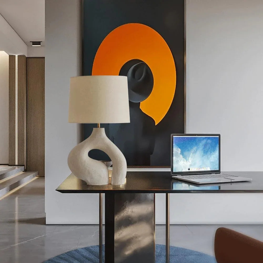 Audara-Modern Simple Living Room Study Room Desk Light Scandinavian Art Sample Room Showroom Kitchen Desk Lamp White Resin Handmade Fabric Table Lamp Villa B&B Hotel Decoration Lighting Fixture
