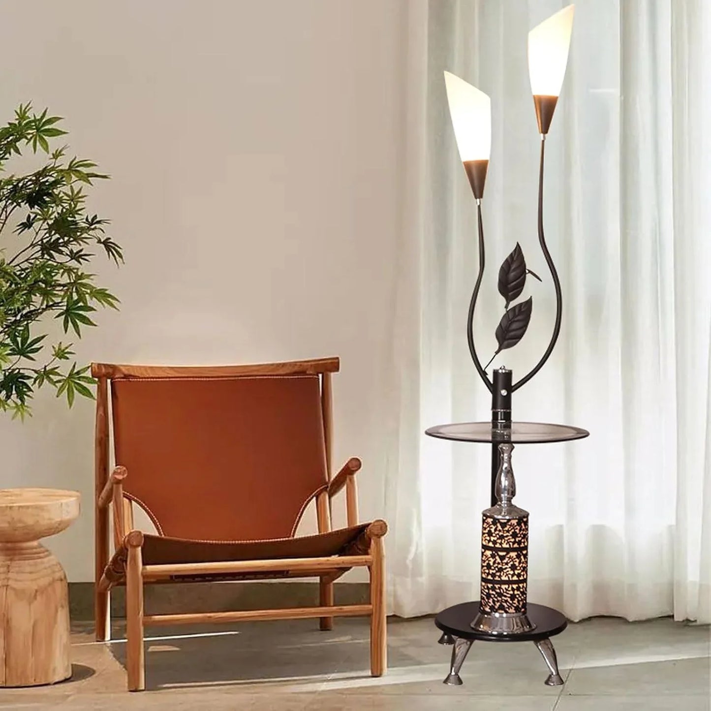 Audara-Creative Simple Living Room by Sofa Floor Lamp Light Luxury Retro with Coffee Table Metal Glass Standing Lamp 2 Light Source E26 H66.14in Study Room Bedroom Torchiere Rustic Lighting Fixture