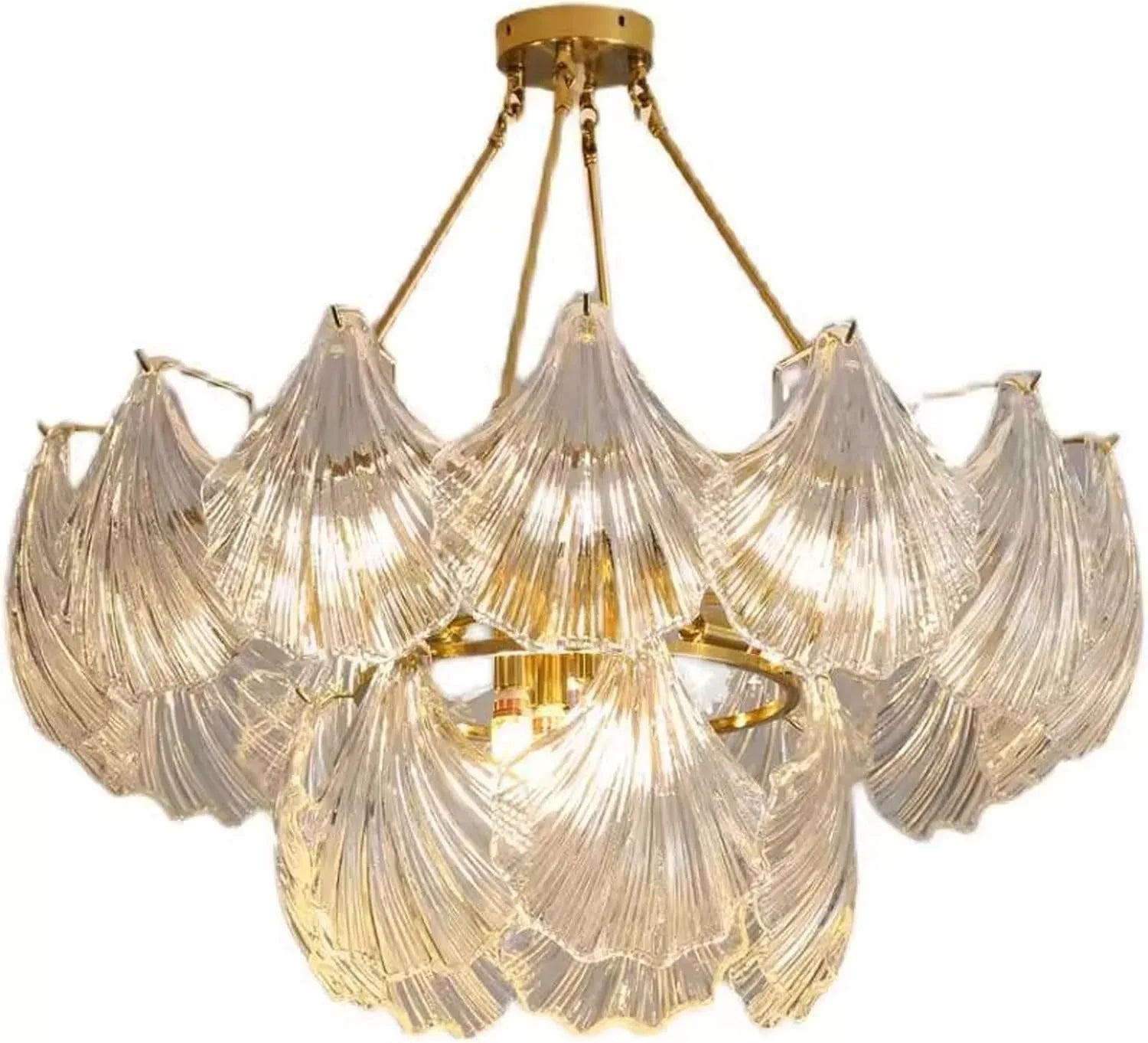 Audara-32-inch Shell-Shaped Crystal Chandeliers Suitable for Installation in Diverse Spaces Such As Bedrooms, Hotels, and Kitchen Islands Glass Chandelier for Living Room Minimalist European Style