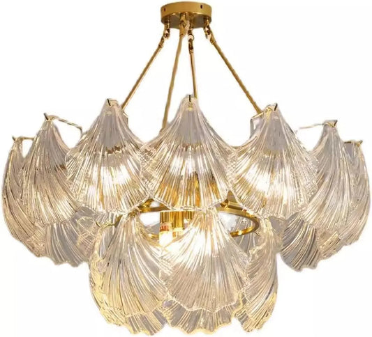 Audara-32-inch Shell-Shaped Crystal Chandeliers Suitable for Installation in Diverse Spaces Such As Bedrooms, Hotels, and Kitchen Islands Glass Chandelier for Living Room Minimalist European Style