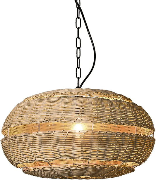 Audara-10in Woven Rattan Pendant Light Bohemian & Wabi-Sabi Style Multi-Functional Ceiling Light Fixture Suitable for Bedrooms, Hotels, Study Rooms, Dining Areas, Entryways, and More Retro Lamp