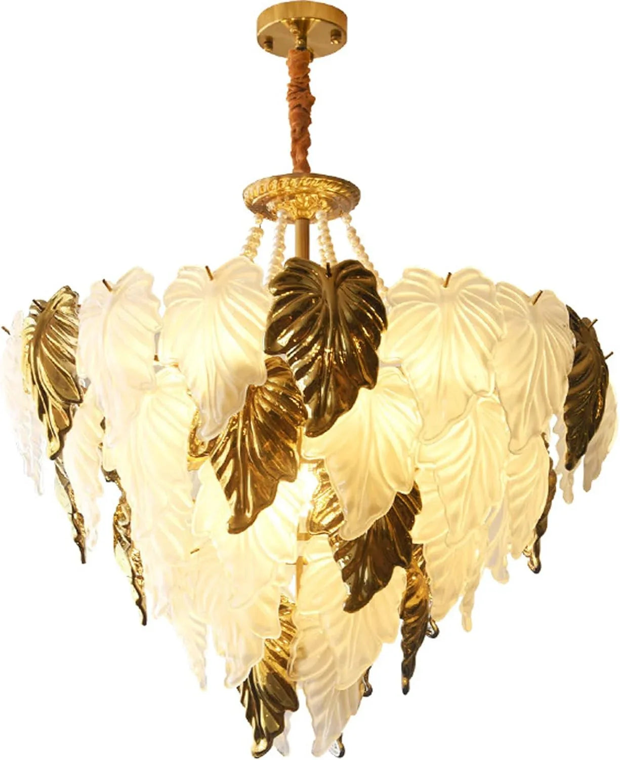 Audara-24-inch Crystal Chandeliers in Leaf-Shaped White with Gold Accents European Modern-Style Chandeliers for Living Rooms, Bedrooms, Studies, Hotels, Kitchens, and Island Ceiling Lights