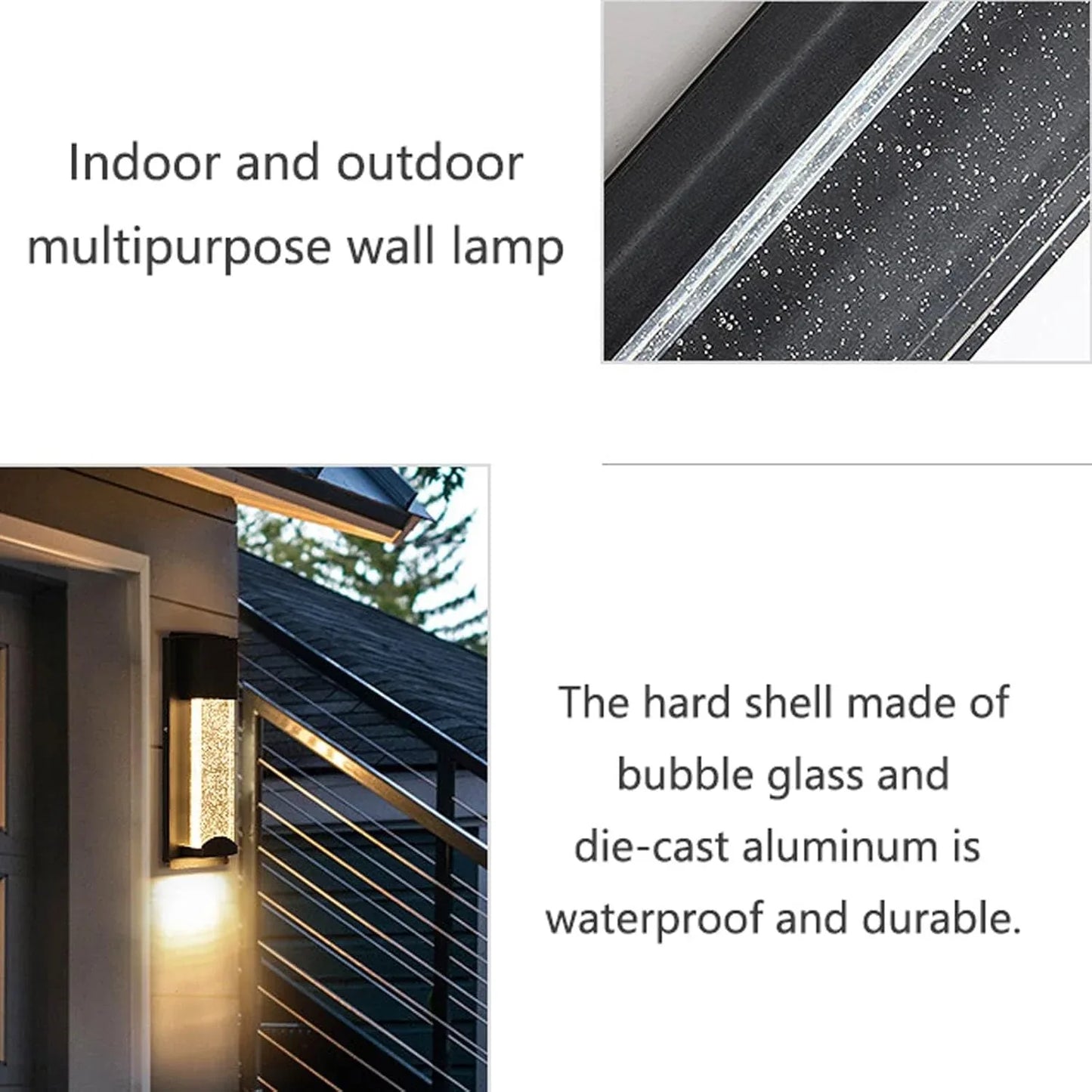 Audara-Black 13.8-inch Outdoor Wall Light LED Crystal Glass Wall Sconces Porch, Hallway, Living Room Wall Lamp Modern Minimalist Wall Mount Light Fixture