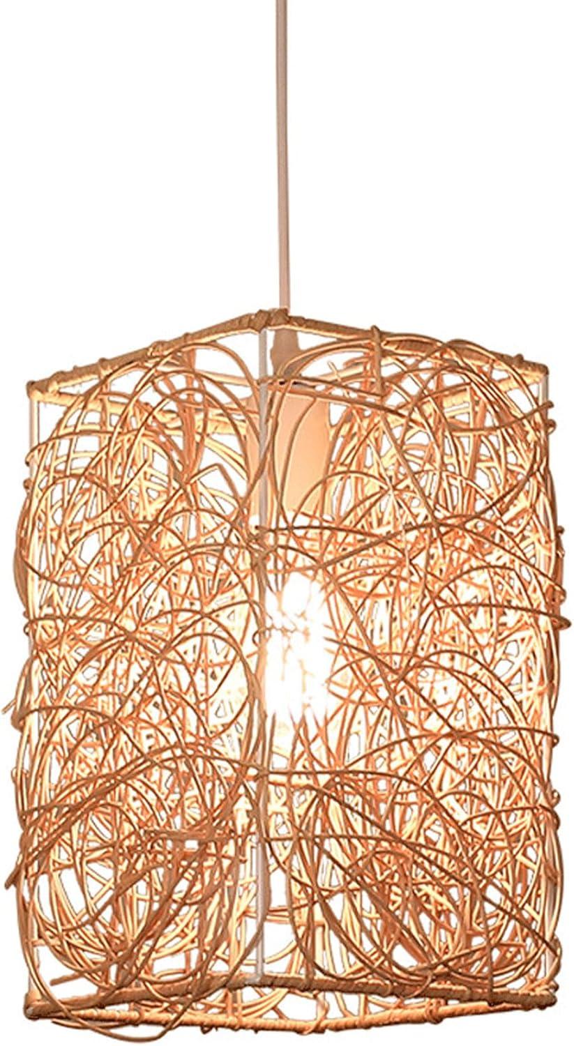 Audara-7-inch Square Woven Pendant Light Metal Frame Paired with Rattan Material Fresh and Elegant Appearance Retro Without Being Old-Fashioned Bohemian Ceiling Light Fixture
