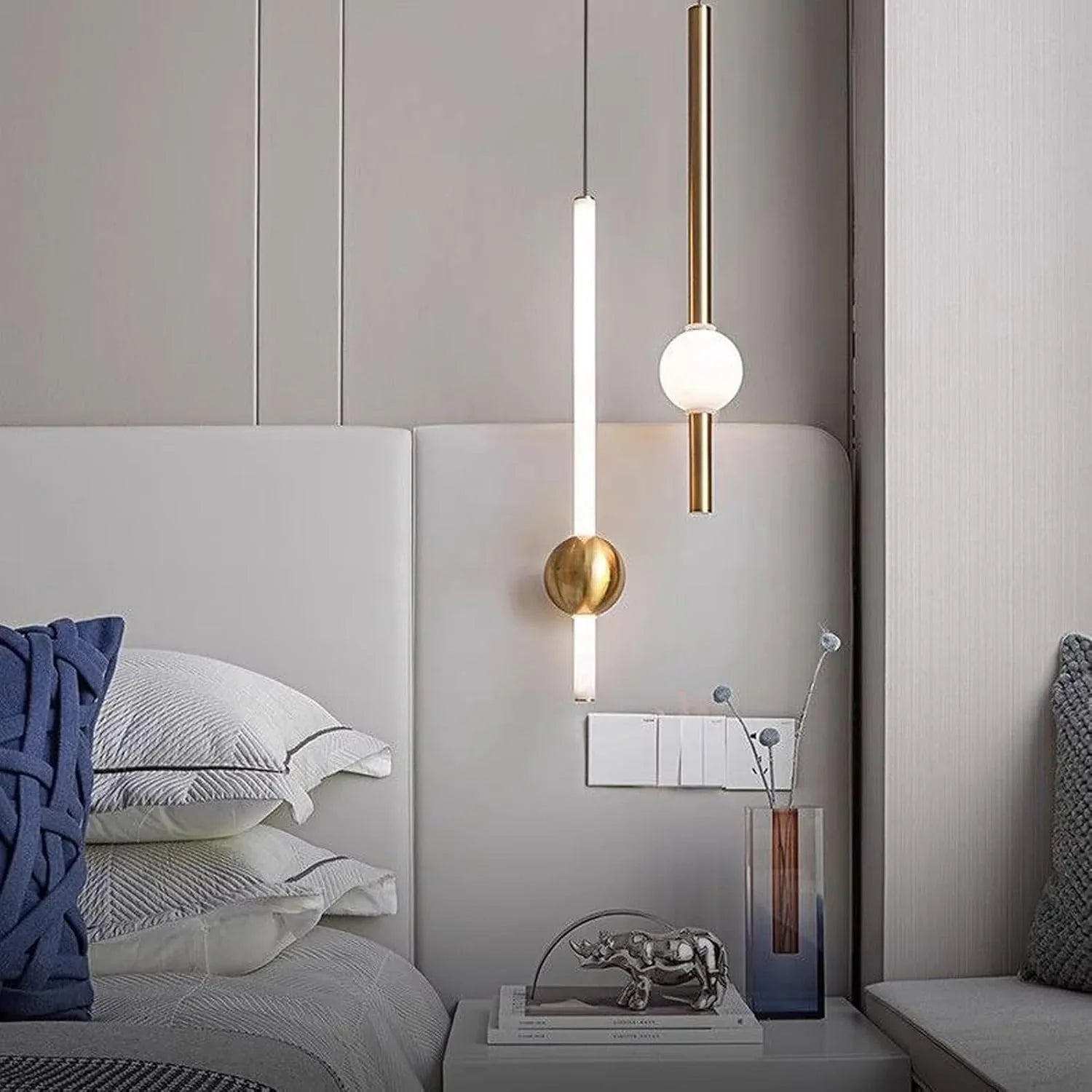 Audara-Gold LED Pendant Light Fixture, Remote Dimmable Adjustable Height Cylindrical Modern Minimalist Hanging Lamp with Gold Finish, for Kitchen Island, Dining Room, Living Room, Bedroom,Hotel