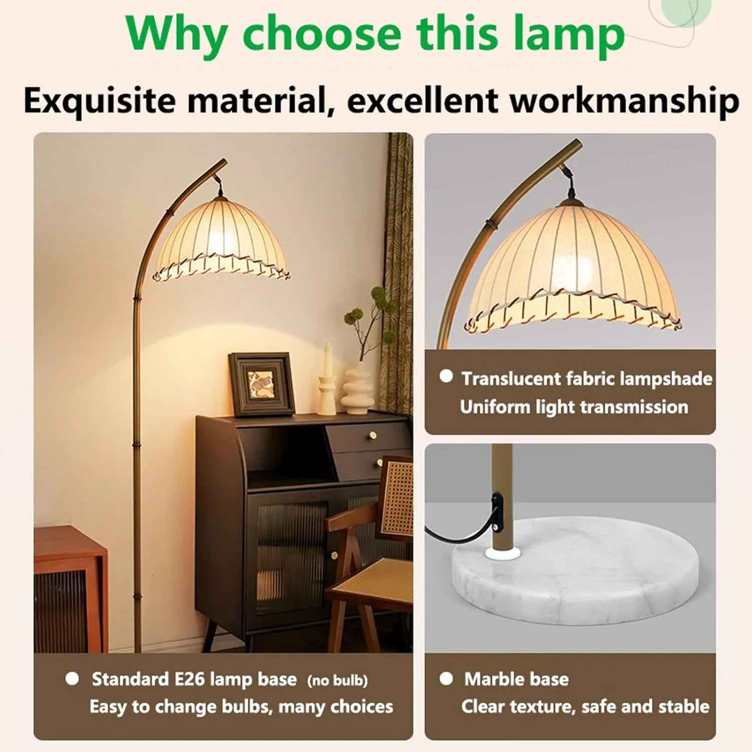Audara-Vintage Nature B&B Farmhouse Rustic Floor Lamp H64” Handmade Fabric Metal Standing Lamp Remote Control Dimming E26 Single Light Source Living Room By Sofa Torchiere Bedroom Study Lighting Fixture