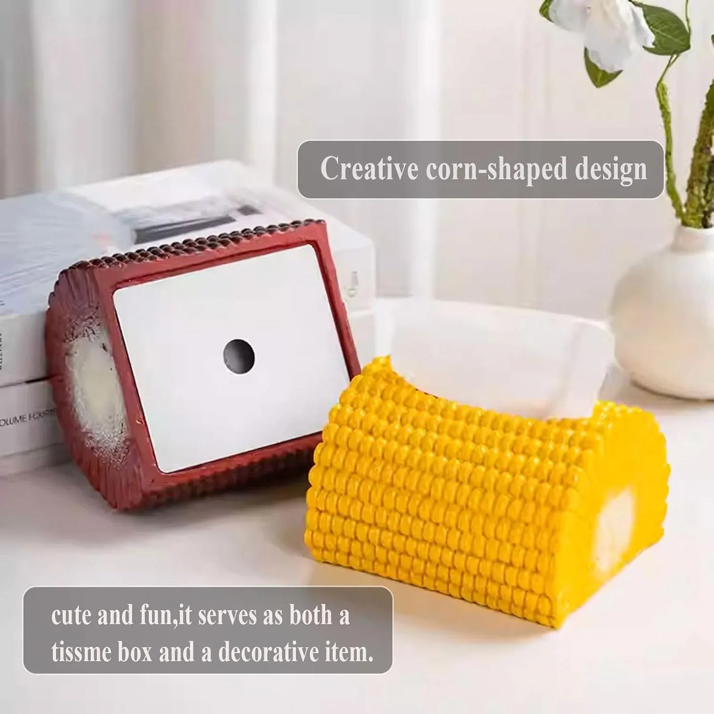 Audara-Cute Novelty Home Decor, 3D Corn Tissue Box with Tissue Dispenser, Resin Kitchen Tissue Box Cover, Fun Desktop Decoration Suitable for Various Spaces Such as Restaurants, Kitchens, and bedrooms