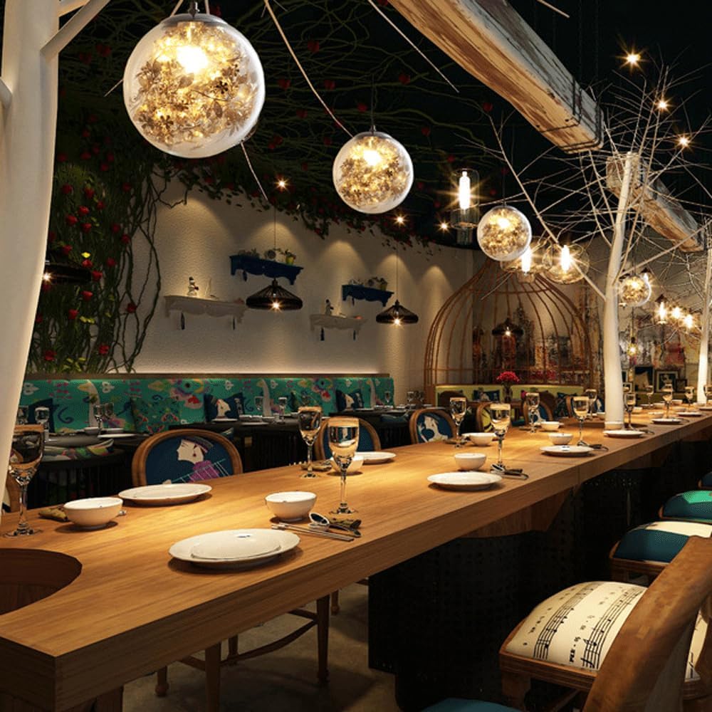Audara-8-inch Glass Pendant Lights with Flowers Inside. Small Size, Suitable for Installation in Various Spaces. Decorative Lighting That Easily Complements Bohemian, European, and Other Styles.