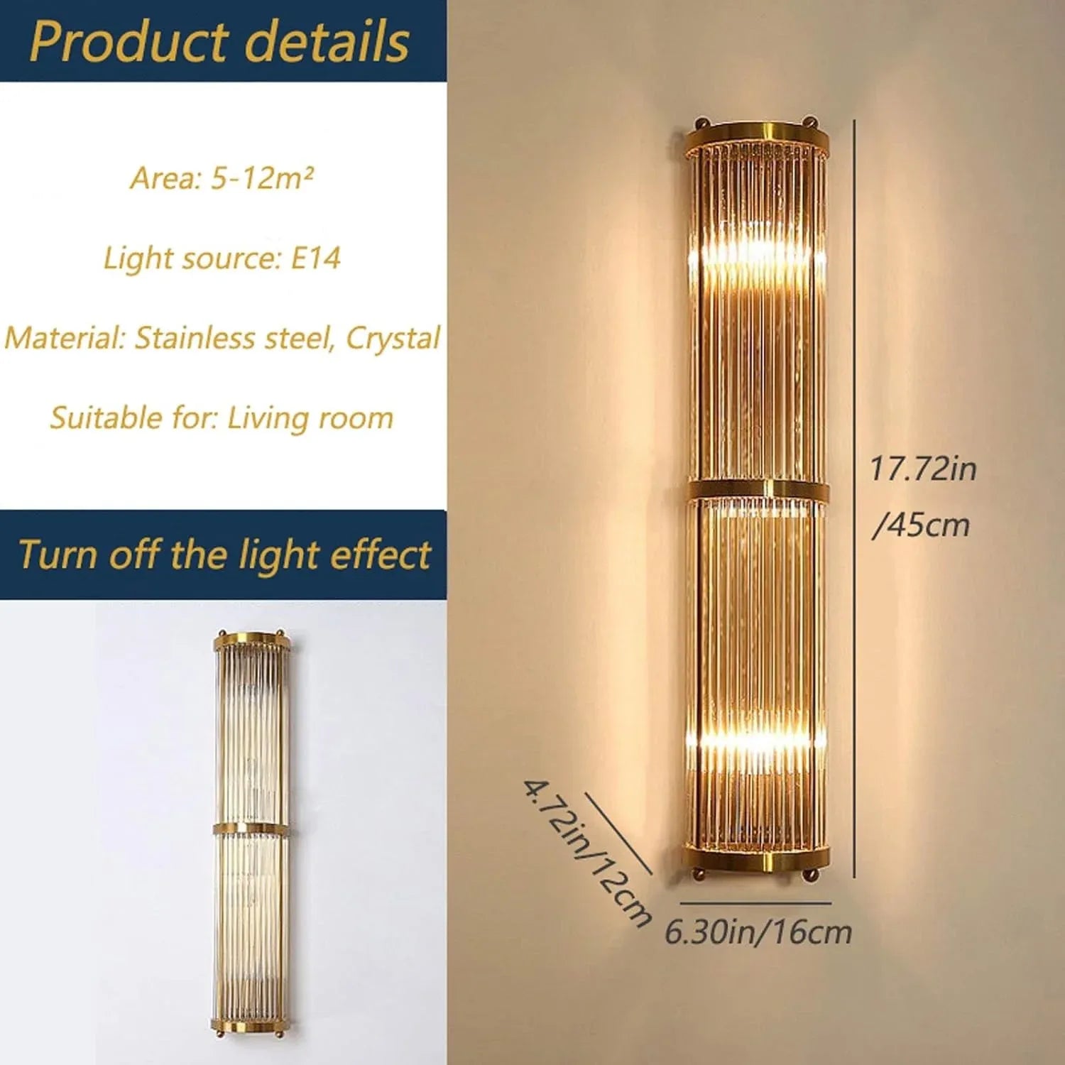 Audara-Golden Linear Wall Light Hotel Lobby Crystal Wall Sconce American Luxury Banquet Hall Lobby Wall Lamp Corridor Staircase Bedroom Wall Light Fixtures