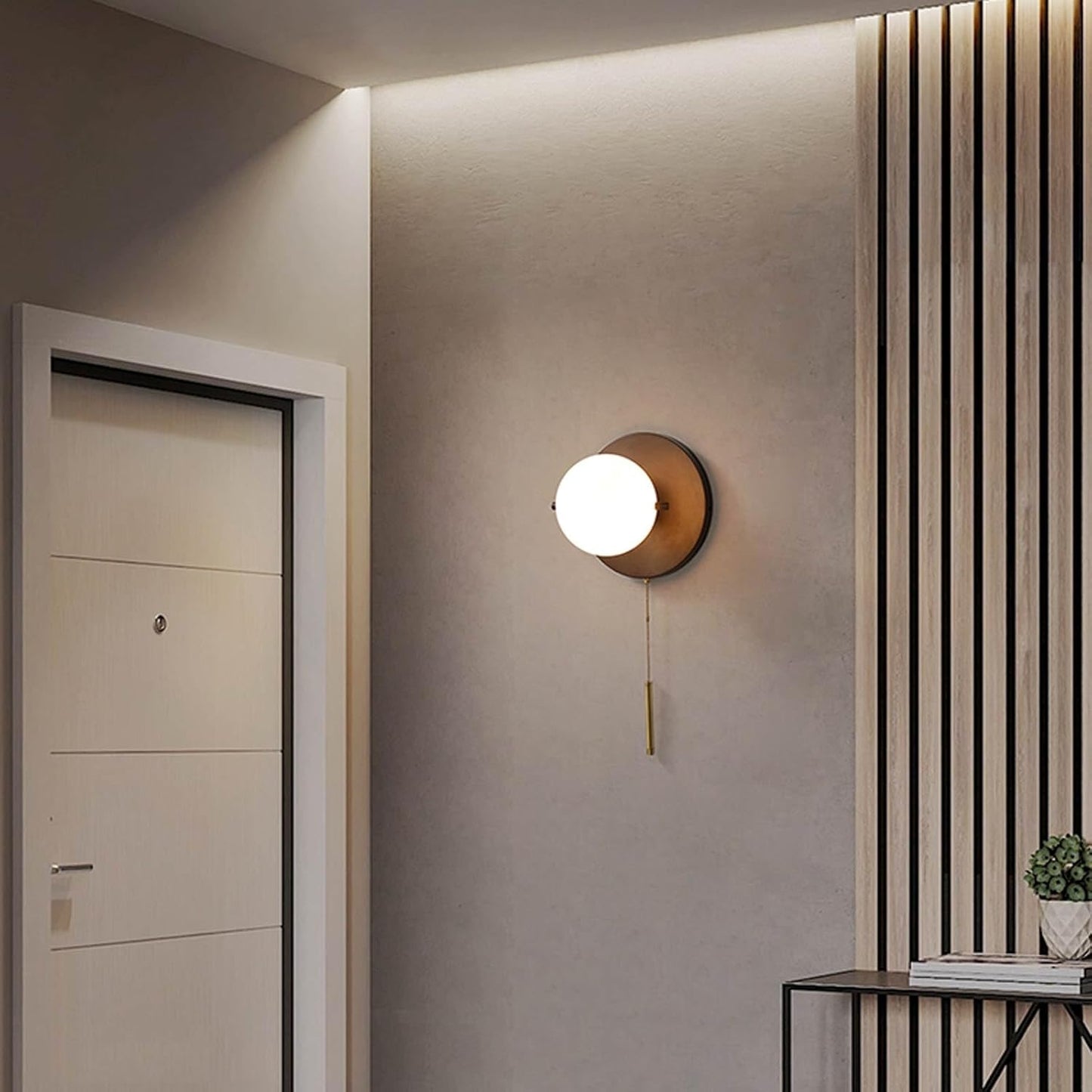 Audara-Glass Sphere Pull Cord Wall Light 9in Bedside Wall Sconce E26 Dining Room & Hallway Wall Lamp Modern Minimalist Living Room Feature Wall Light Fixture