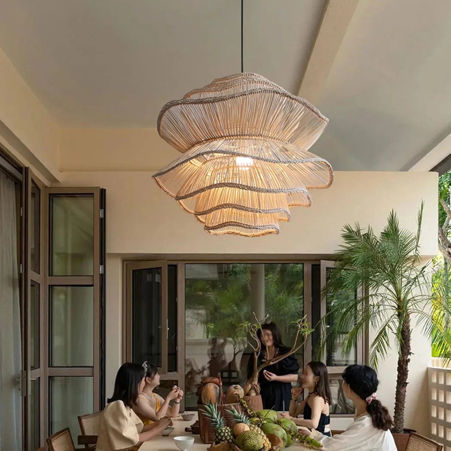 Audara-Medium Hanging Lamp 3-Tier Japanese Rattan Chandelier Suitable for Living Room, Hallway, Farmhouse, Beach House, New Chinese Lighting (D19.69in/50cm)