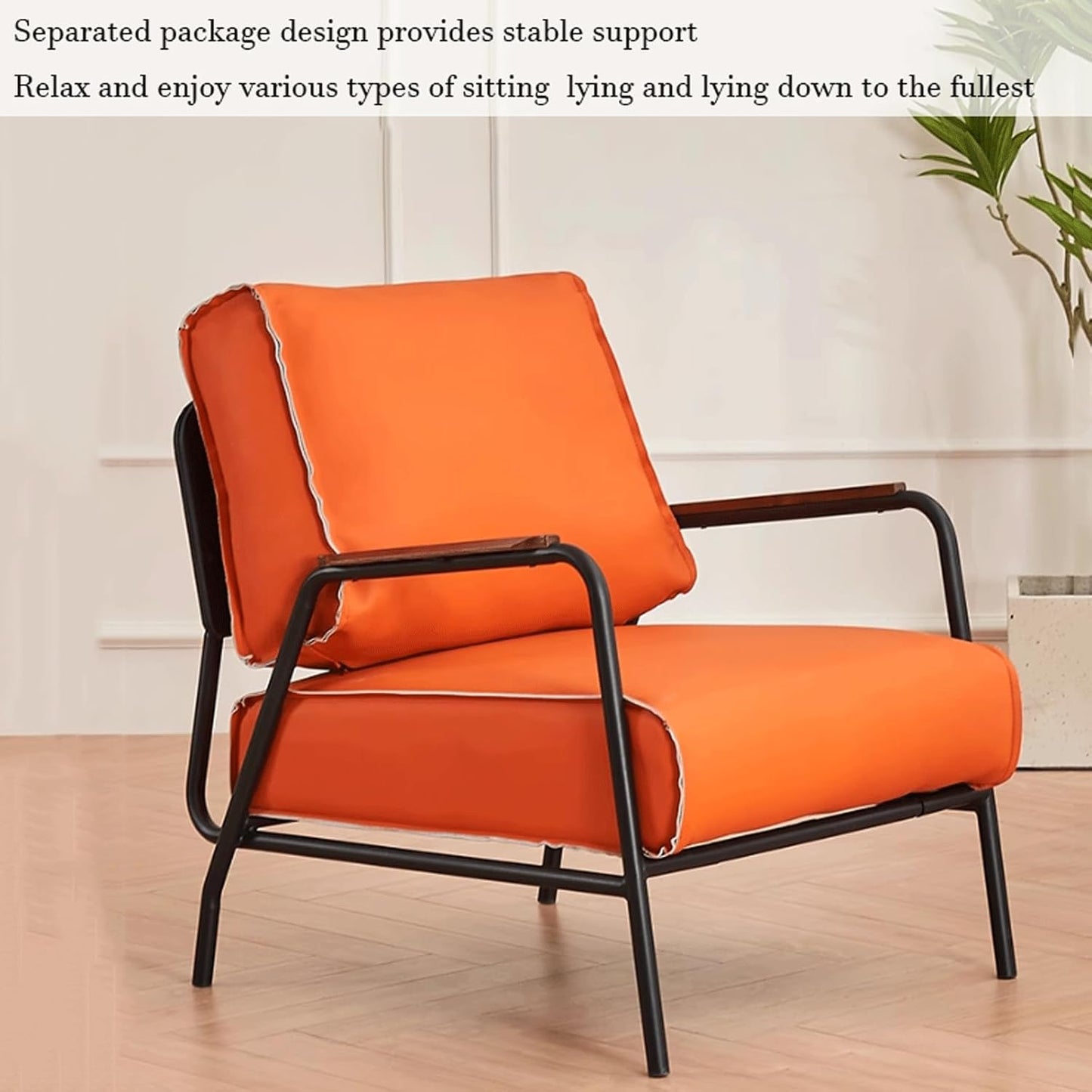 Audara-33 inch Leisure backrest Sofa Chair, Single Bench Orange Wooden armrest Oversized Accent Chair, Detachable backrest Design, Metal Frame, Suitable for Living Room, Bedroom, Reading Room