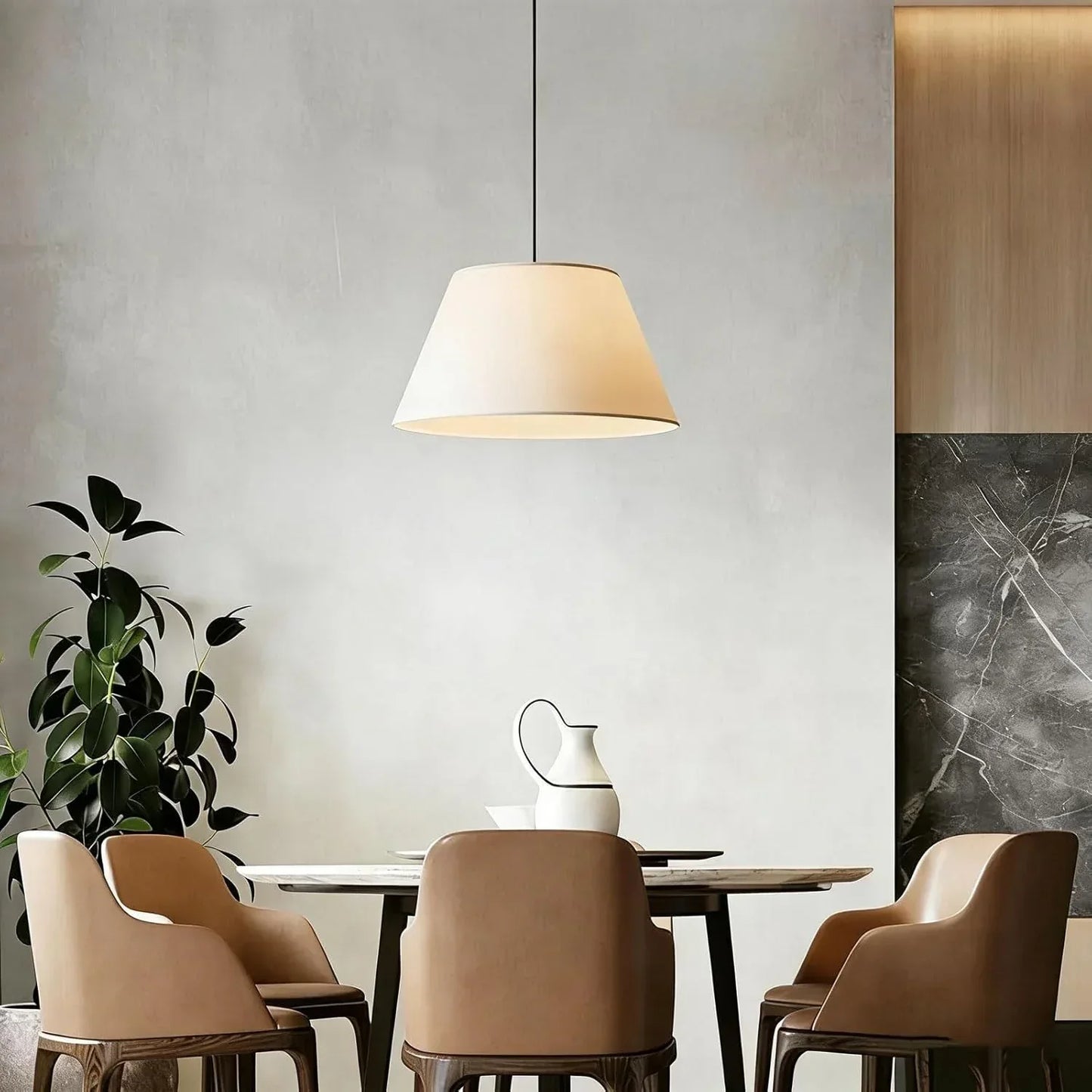 Audara 20in White Fabric Drum Pendant Light, Three-Color dimmable LED Fabric Chandelier, Suitable for bedrooms, Living Rooms, Dining Rooms, and Kitchen Islands Drum Light Fixture