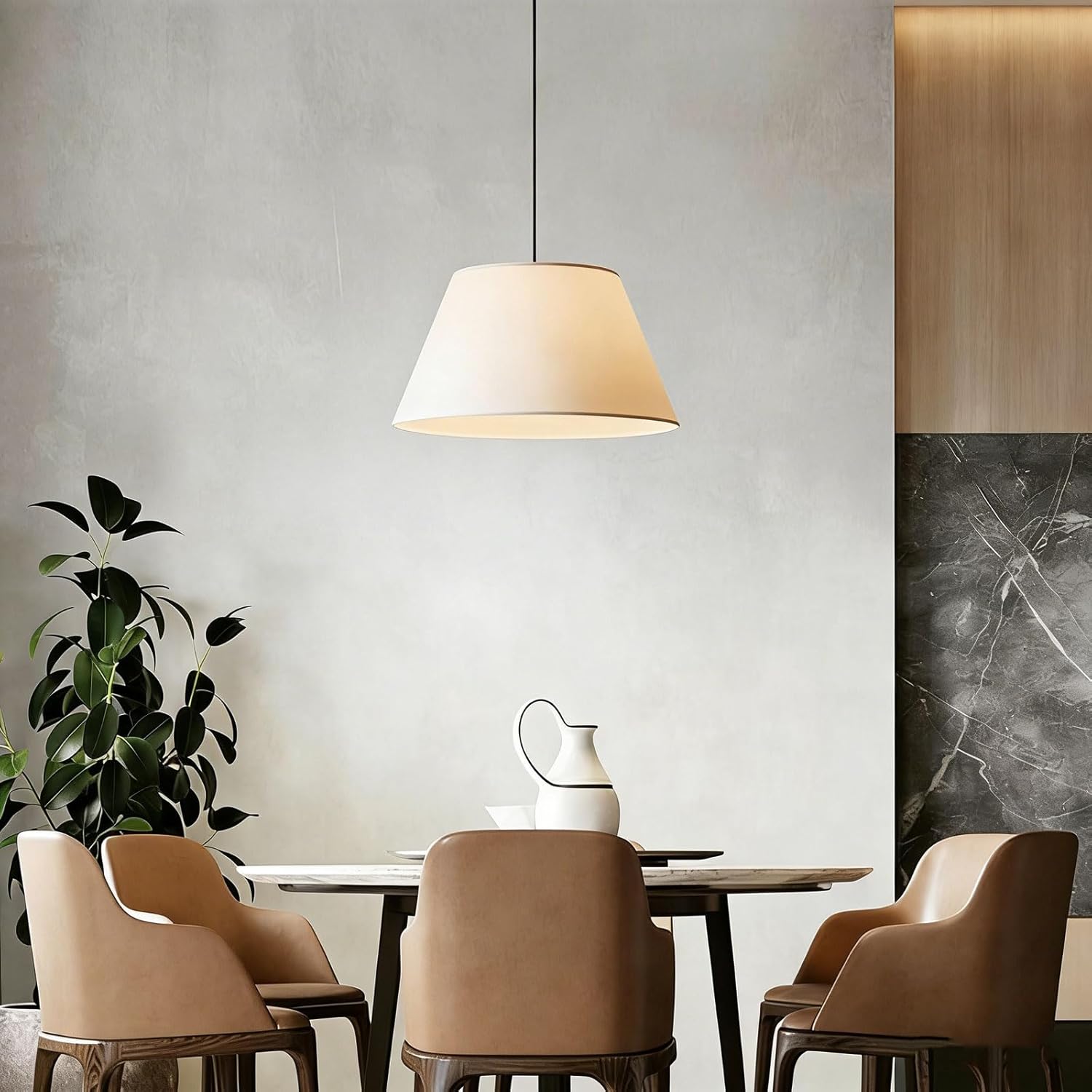 Audara 20in White Fabric Drum Pendant Light, Three-Color dimmable LED Fabric Chandelier, Suitable for bedrooms, Living Rooms, Dining Rooms, and Kitchen Islands Drum Light Fixture