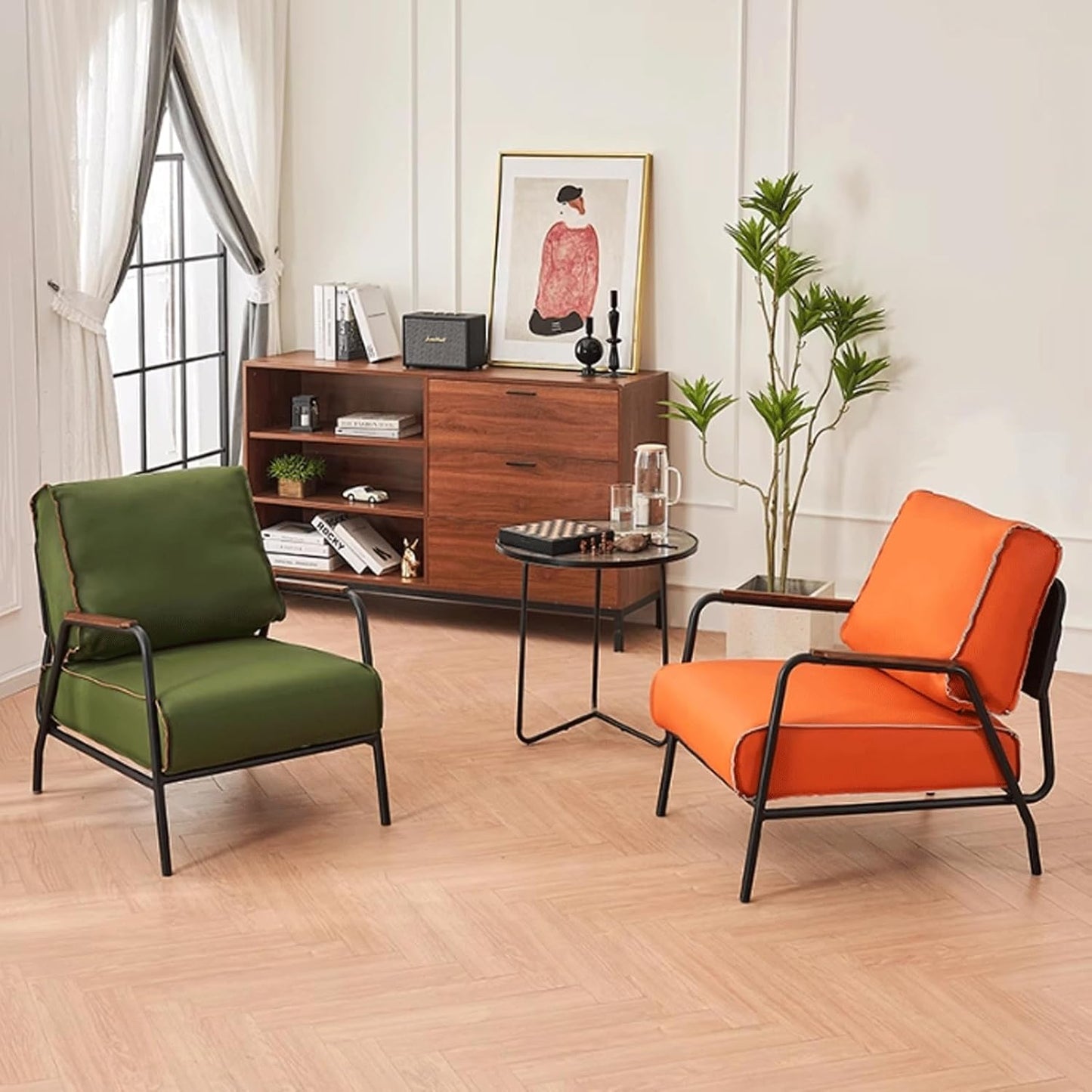 Audara-33 inch Leisure backrest Sofa Chair, Single Bench Orange Wooden armrest Oversized Accent Chair, Detachable backrest Design, Metal Frame, Suitable for Living Room, Bedroom, Reading Room
