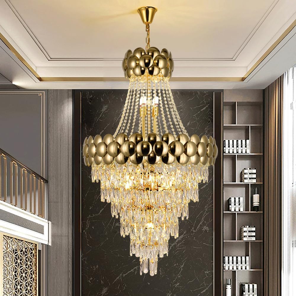 Audara-16-inch Crystal Chandeliers European Modern-Style Chandeliers for Living Rooms, Bedrooms, Studies, Hotels, and Kitchen Islands Semi-Flush Mount Chandelier