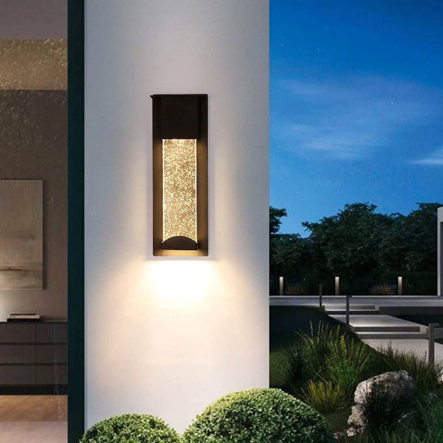 Audara-Black 13.8-inch Outdoor Wall Light LED Crystal Glass Wall Sconces Porch, Hallway, Living Room Wall Lamp Modern Minimalist Wall Mount Light Fixture