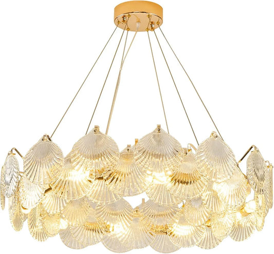 Audara-20-inch Shell-shaped Crystal Chandeliers Suitable For Installation In Diverse Spaces Such As Bedrooms, Hotels, And Kitchen Islands Chandeliers For Living Rooms Semi-flush Mount Round Chandelier