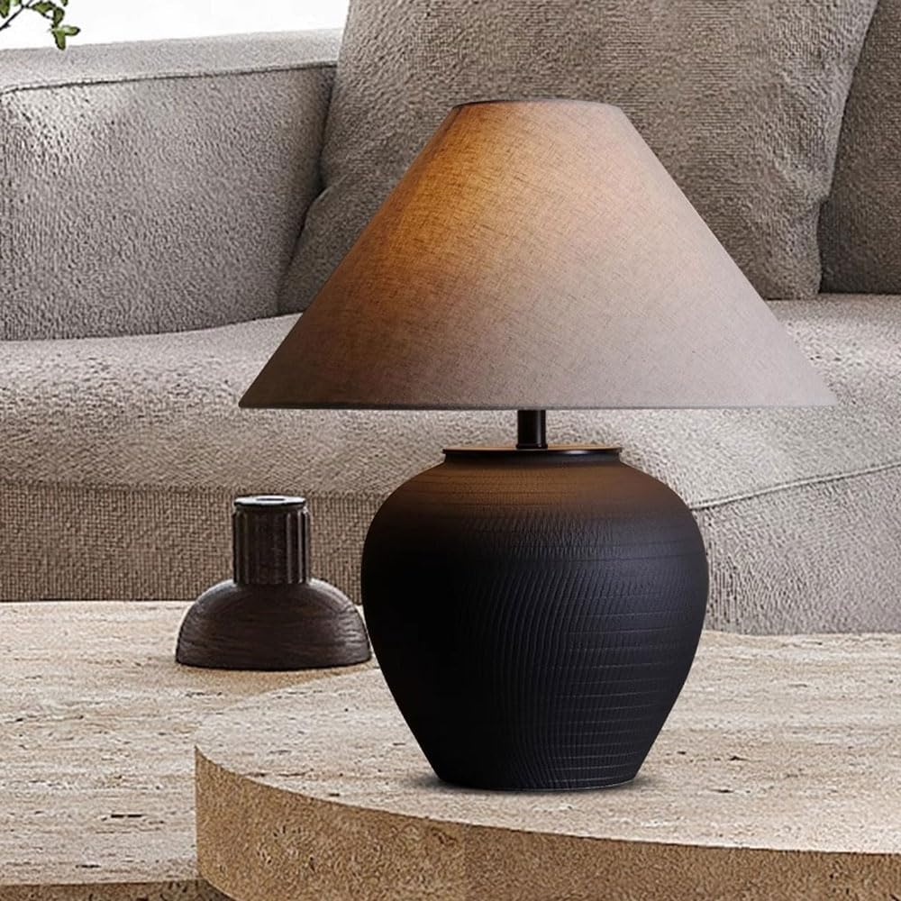 Audara-Chinese Light Luxury Linen Pottery Pot Desk Light Classic Elegant Villa Tea House Study Desk Lamp Living Room Bedroom Bed Office Table Lamp B&B Hotel Farmhouse Country Lighting Fixture