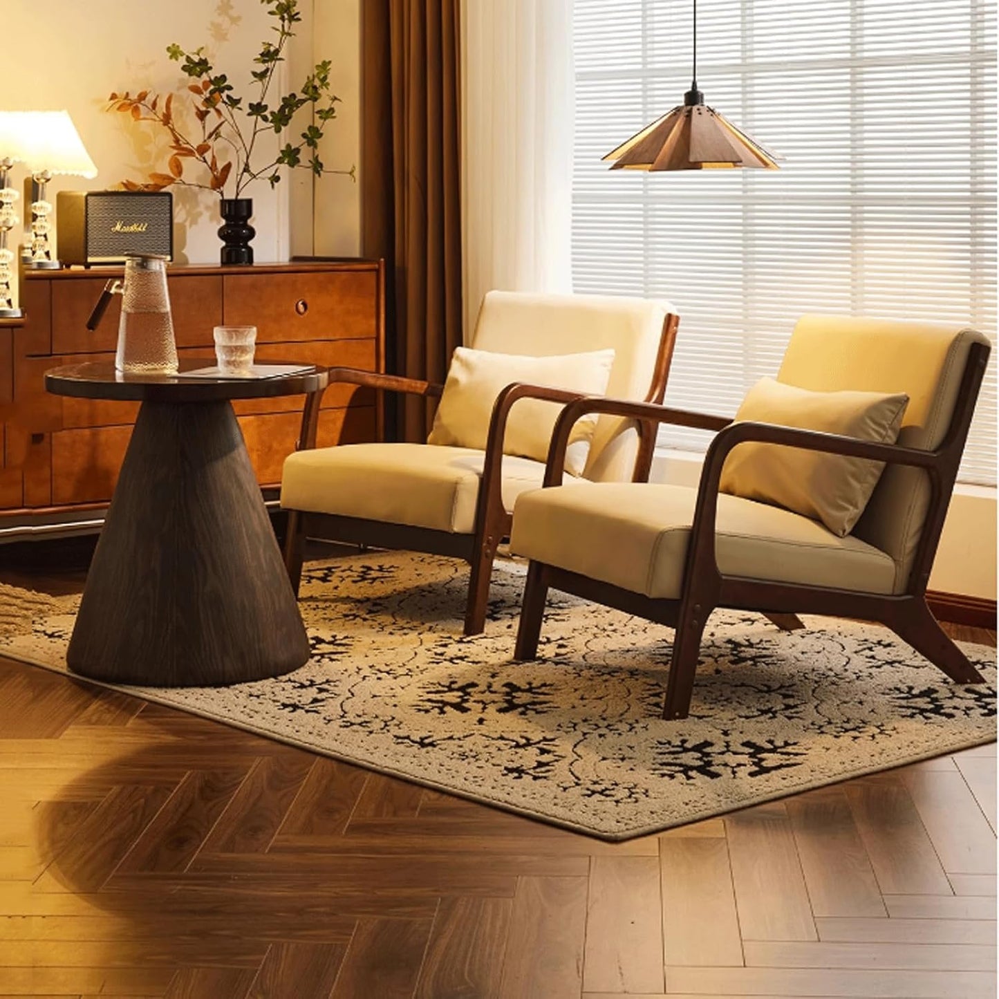 Audara-31 inch Khaki Leather Oversized Accepted Chair, Single Casual Wing Back Chairs with arms Walnut Frame Sofa, Strong Load-Bearing Suitable for Living Rooms, homestays, Negotiation and Reception