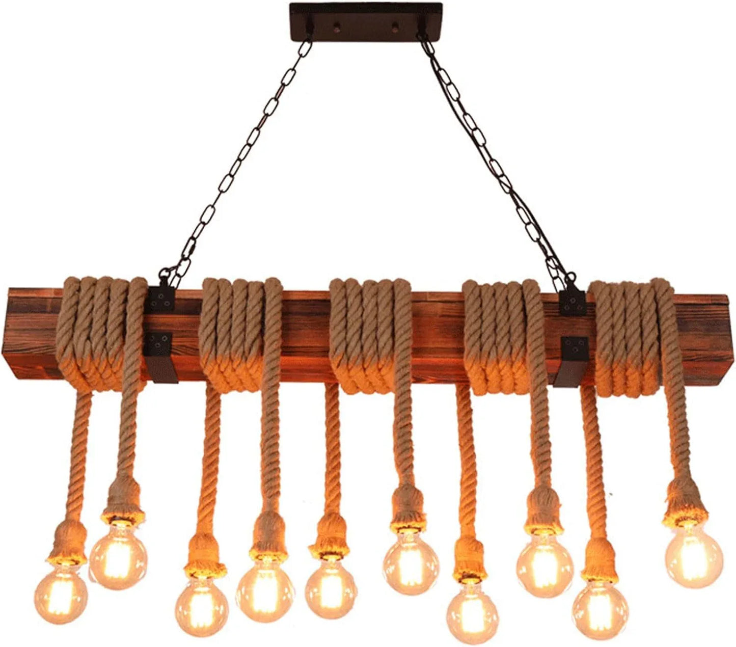 Audara-43-inch Rope Woven Pendant Light With 10 Lamp Heads Retro-style Tropical Ceiling Light Fixture Suitable For Bedrooms, Hotels, Malls, Tea Houses, Bars, Kitchen Islands, And Other Spaces Retro La