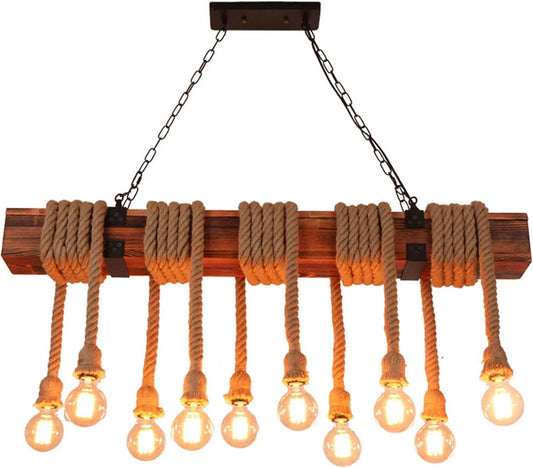 Audara-43-inch Rope Woven Pendant Light With 10 Lamp Heads Retro-style Tropical Ceiling Light Fixture Suitable For Bedrooms, Hotels, Malls, Tea Houses, Bars, Kitchen Islands, And Other Spaces Retro La