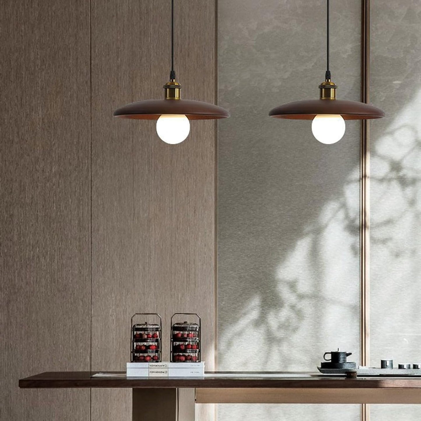 Audara-Japanese Wabi-sabi Round Plate Wooden Pendant Light E27 Single Head Hotel Restaurant Front Desk Hanging Lamp B&B Tea Room Living Room Brown Chandeliers Coffee Shop Lighting Fixtures