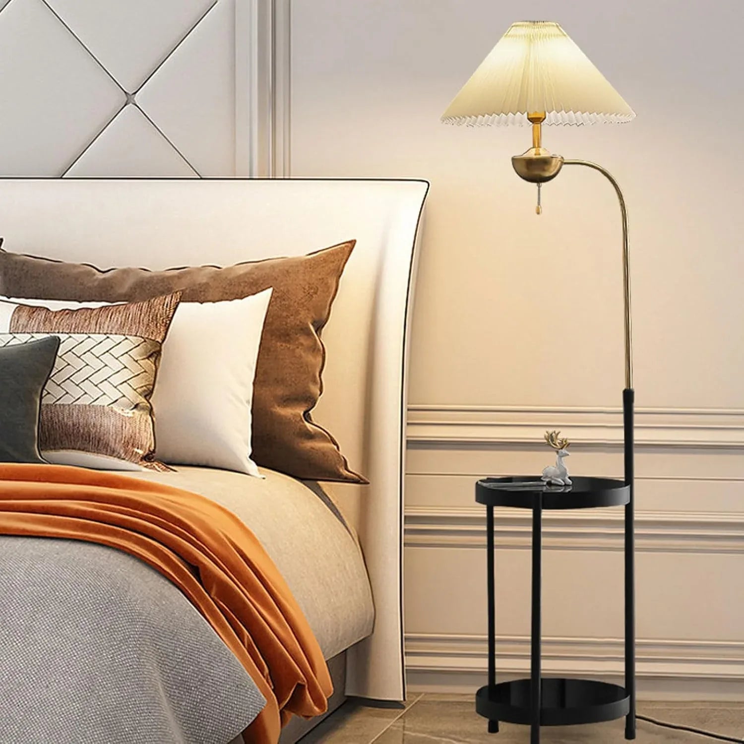 Audara-Creative Remote Control 3 Color Dimming E26 Living Room Floor Lamp Study Office Sofa Beside Standing LampH64in Metal Fabric Torchiere Villa Farmhouse B&B Lighting Fixture