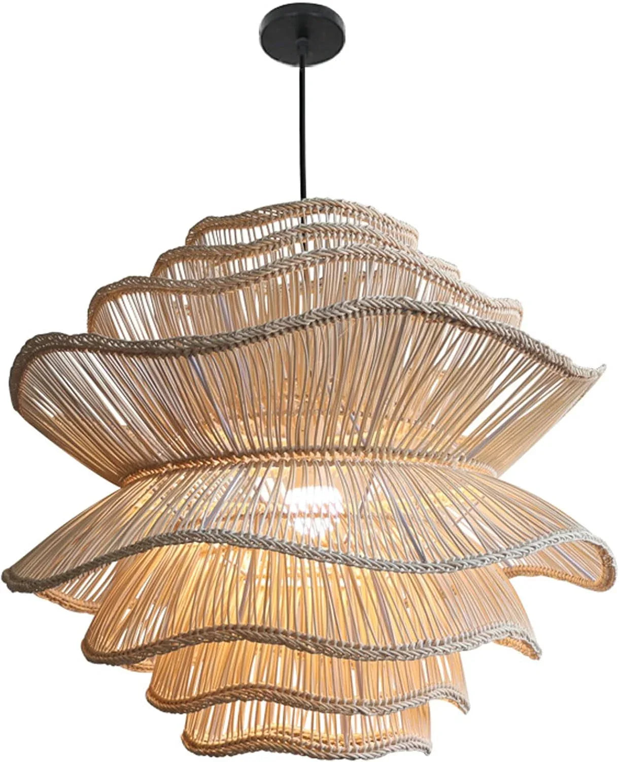 Audara-Medium Hanging Lamp 3-Tier Japanese Rattan Chandelier Suitable for Living Room, Hallway, Farmhouse, Beach House, New Chinese Lighting (D19.69in/50cm)